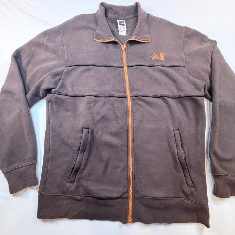 The North Face Full Zip Sweatshirt Jacket Mens Large Brown Orange Logo Fleece